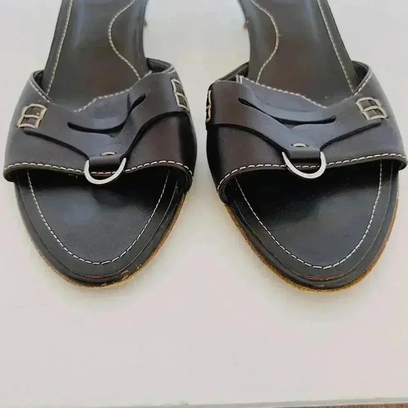 Tod's y2k Vintage Dark Brown Leather Kitten Heels Silver Ring Women's Size 7.5 - Picture 6 of 12